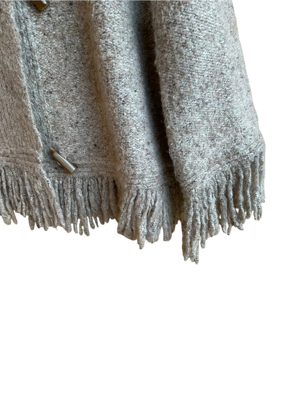 Ruby Rd  L Boho Poncho Cardigan Oatmeal Fringe Toggle Lagenlook Sweater VINTAGE - Picture 10 of 14